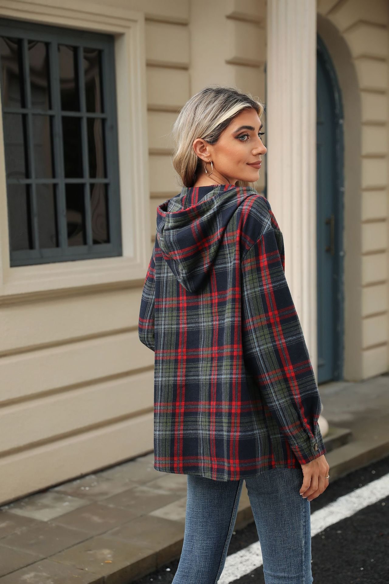 Women's Plaid Spring/Fall Buckle Long Sleeve Casual Daily Hoodie