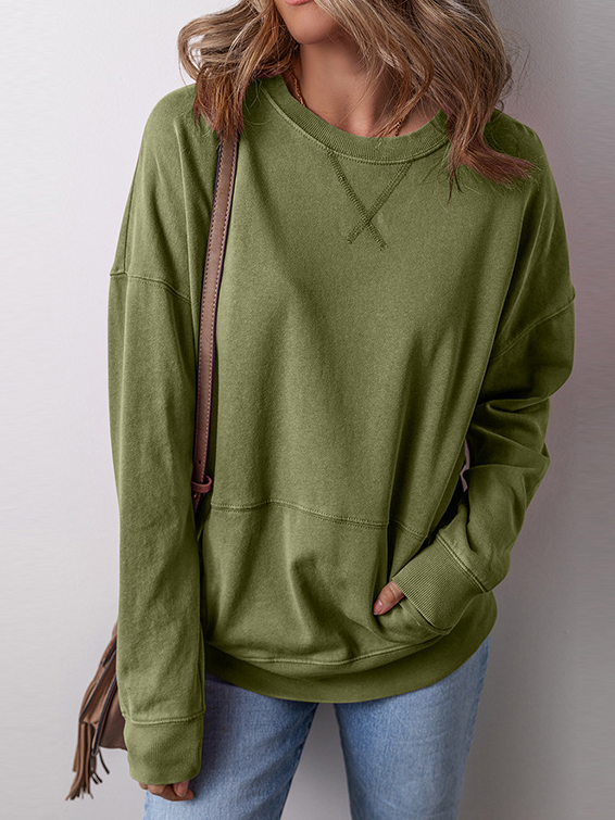 Women's Crew Neck Plain Casual Spring/Fall Long Sleeve Sweatshirt