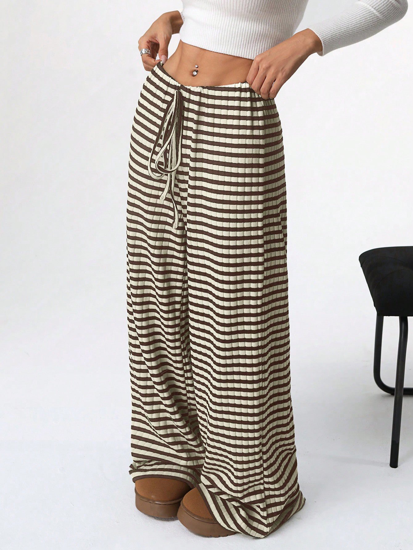 Women's Trousers Daily Going Out Casual Jersey Striped Spring/Fall Pants