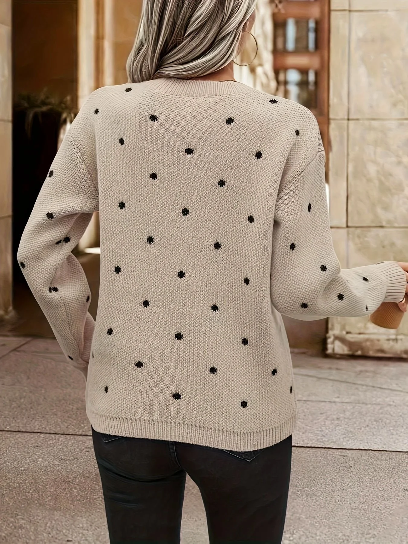 Women's Winter Polka Dots Casual Long Sleeve Crew Neck Wool/Knitting Sweater