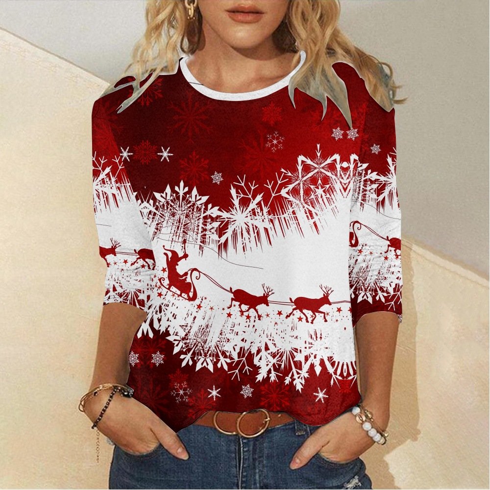 Women's Long Sleeve Tee T-shirt Spring/Fall Christmas Jersey Crew Neck Daily Going Out Casual Top