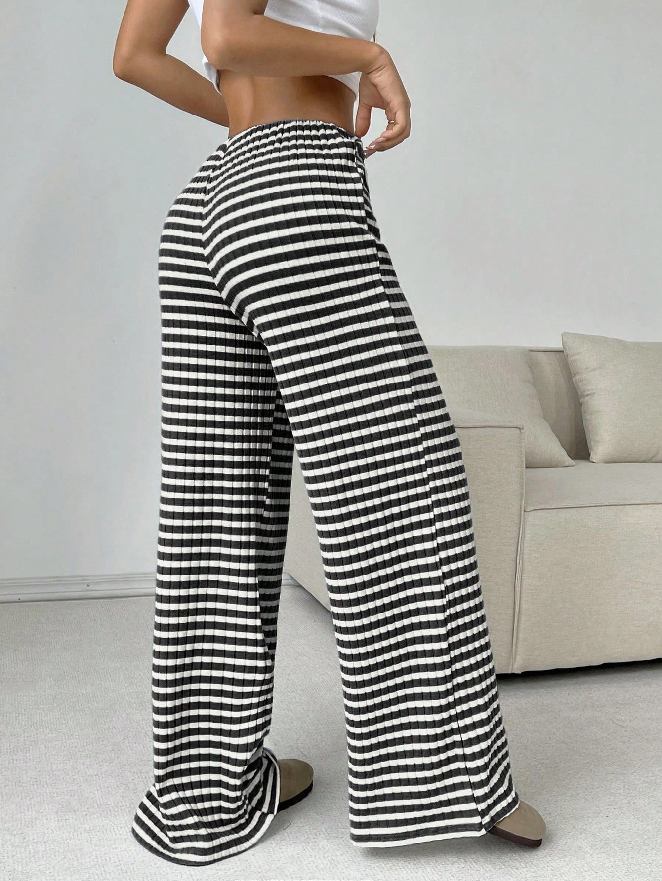 Women's Trousers Daily Going Out Casual Jersey Striped Spring/Fall Pants