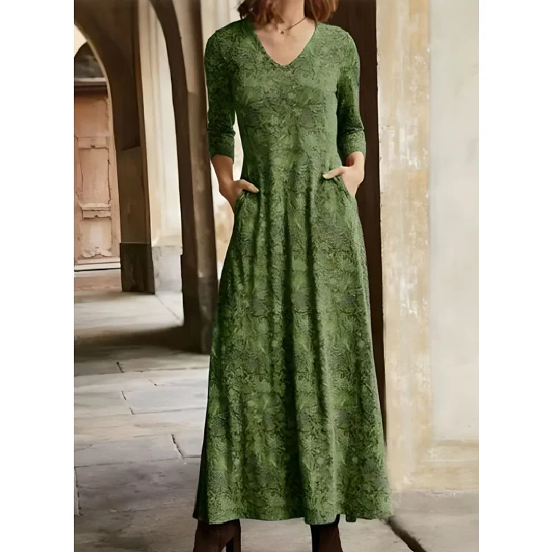 Women's Long Sleeve Spring/Fall Floral Jersey Dress V Neck Daily Going Out Casual Maxi H-Line