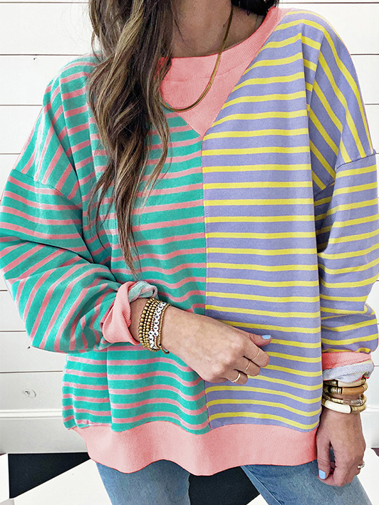 Women's Crew Neck Striped Casual Spring/Fall Long Sleeve Sweatshirt