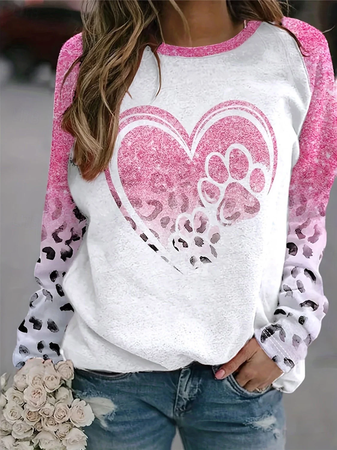 Women's Crew Neck Animal Printing Casual Spring/Fall Long Sleeve Sweatshirt