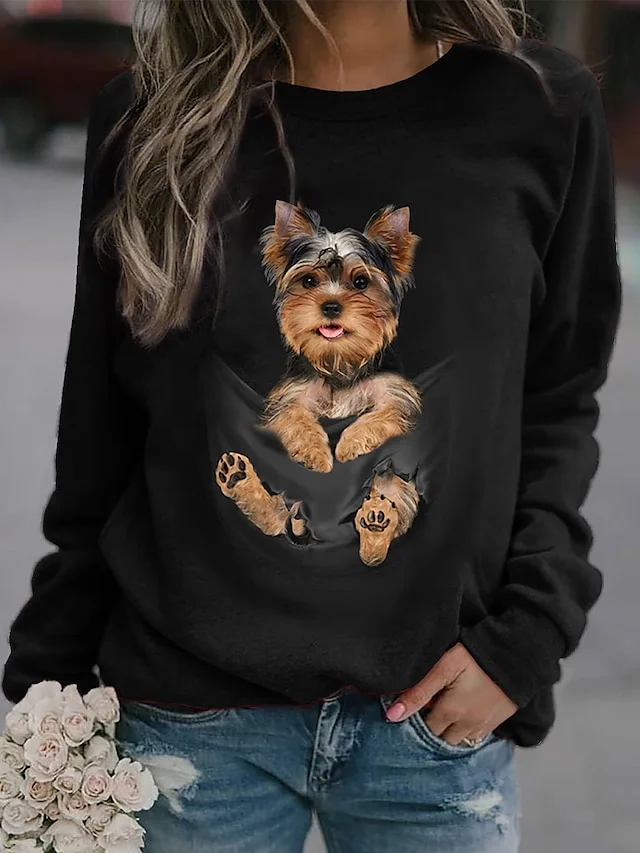 Women's Crew Neck Dog Printing Casual Spring/Fall Long Sleeve Sweatshirt