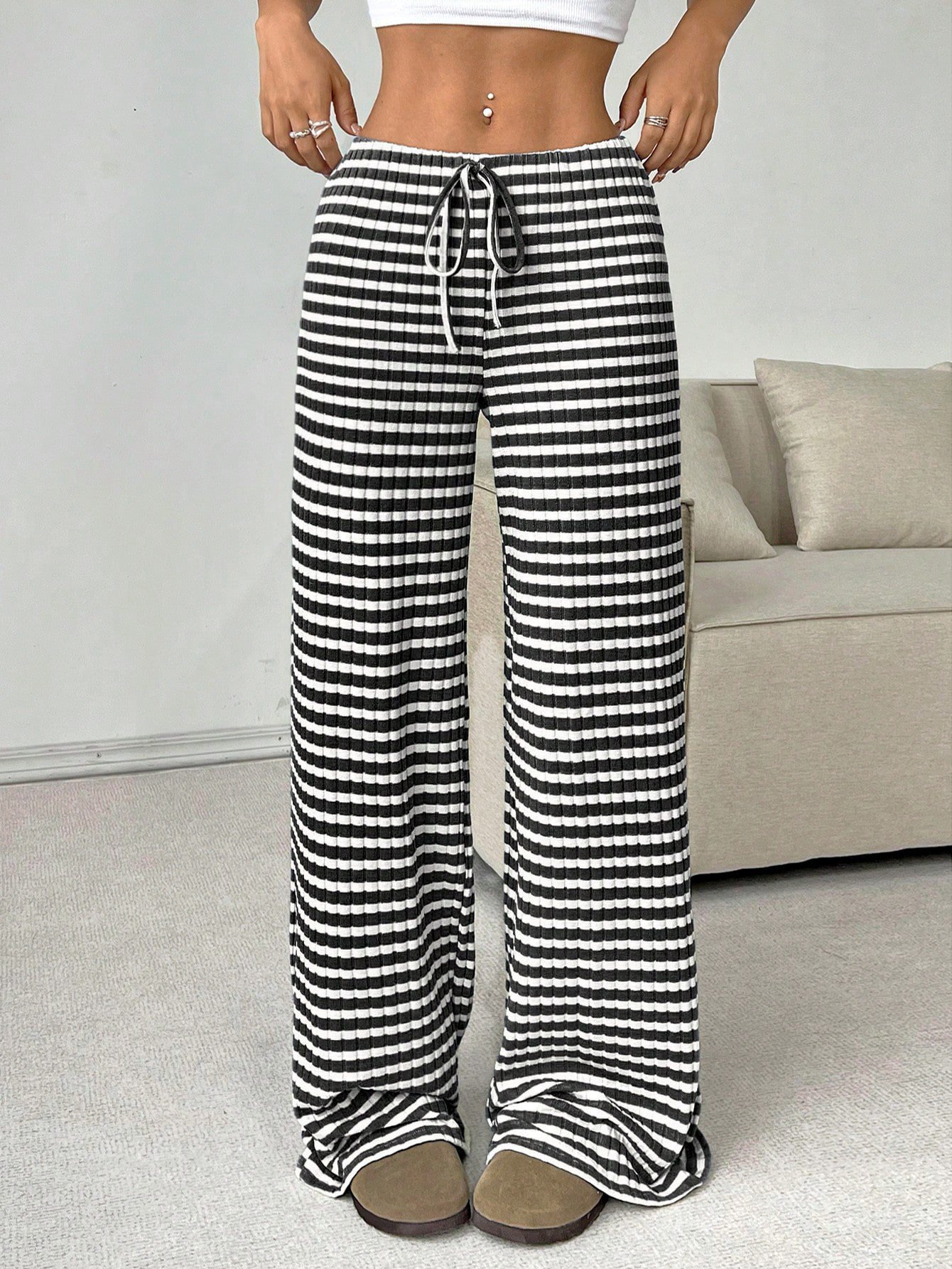 Women's Trousers Daily Going Out Casual Jersey Striped Spring/Fall Pants