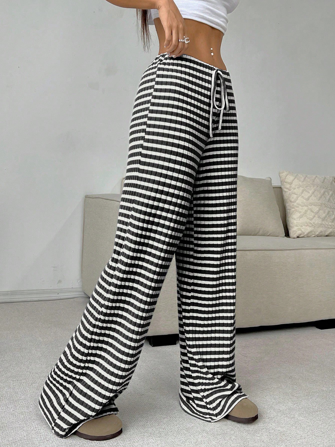 Women's Trousers Daily Going Out Casual Jersey Striped Spring/Fall Pants