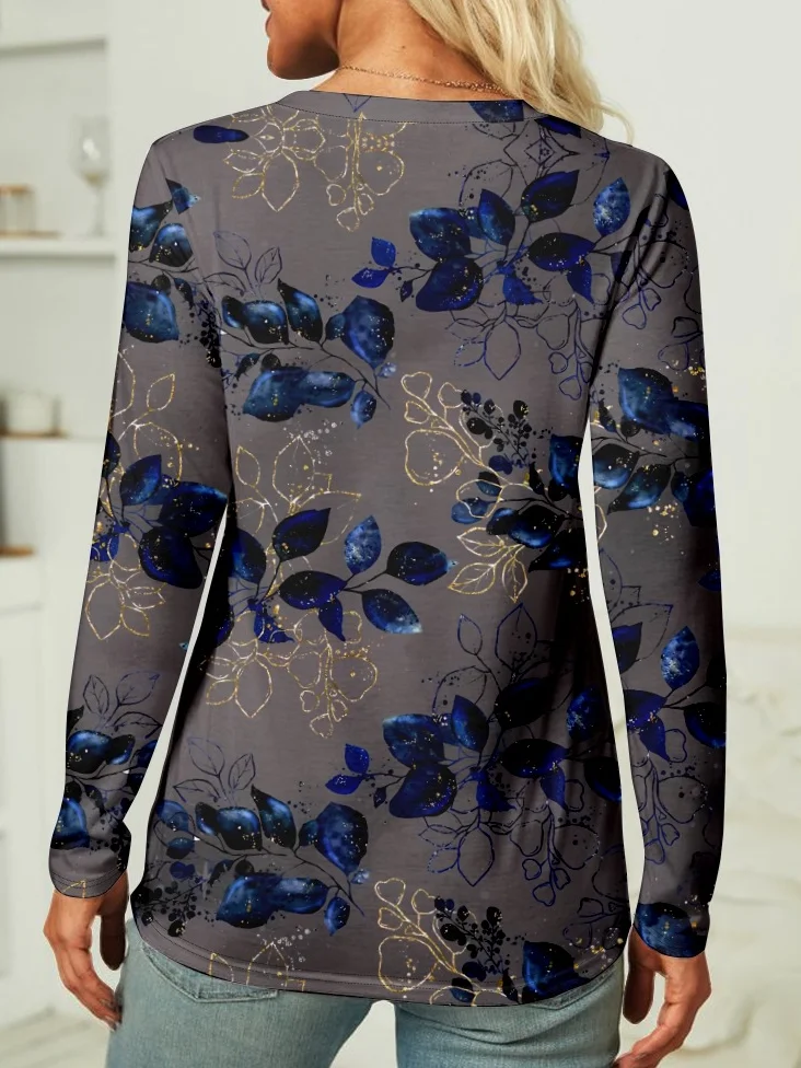 Women's Long Sleeve Blouse Spring/Fall Floral Crew Neck Daily Going Out Casual Top