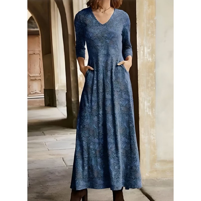 Women's Long Sleeve Spring/Fall Floral Jersey Dress V Neck Daily Going Out Casual Maxi H-Line