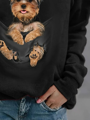 Women's Crew Neck Dog Printing Casual Spring/Fall Long Sleeve Sweatshirt