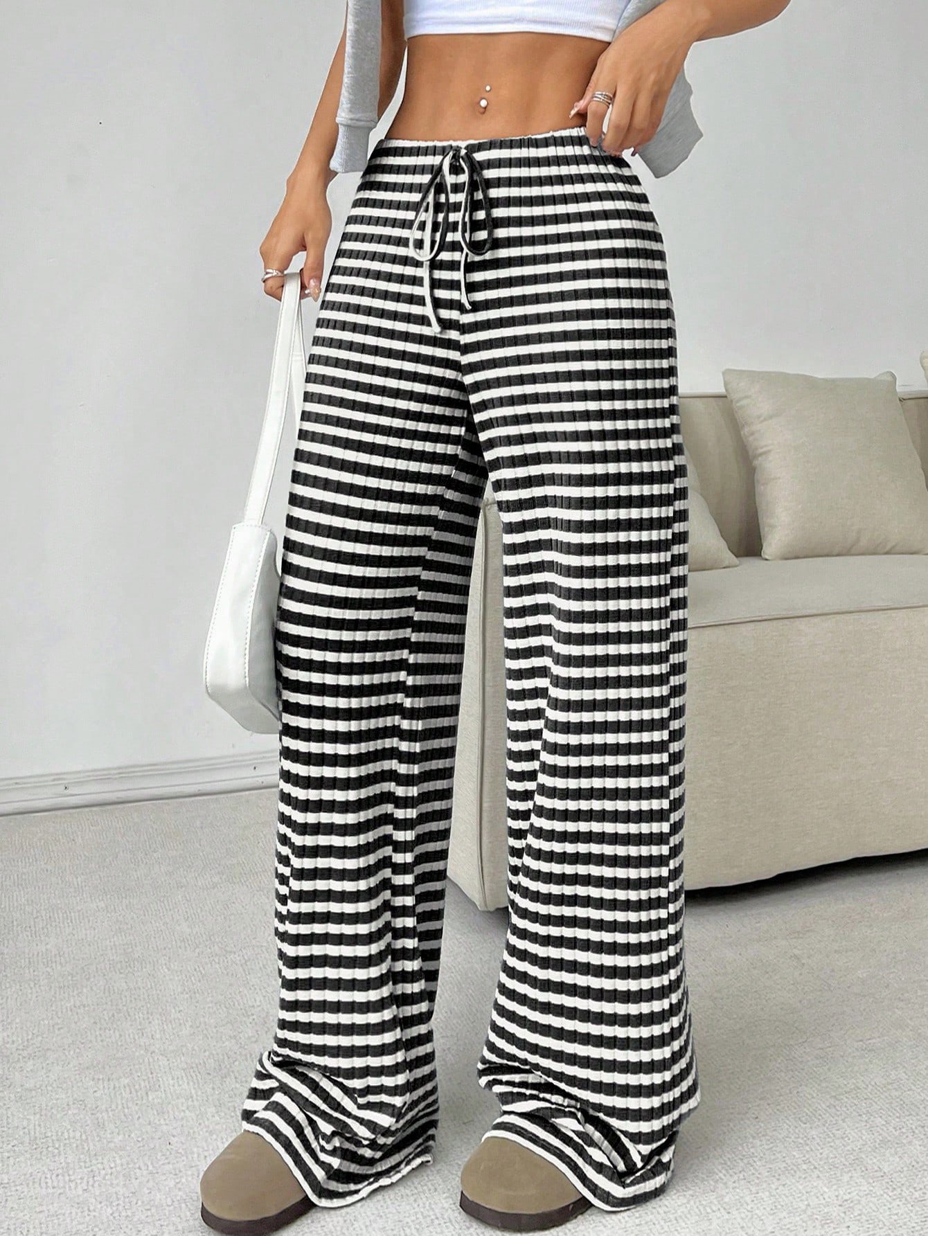 Women's Trousers Daily Going Out Casual Jersey Striped Spring/Fall Pants