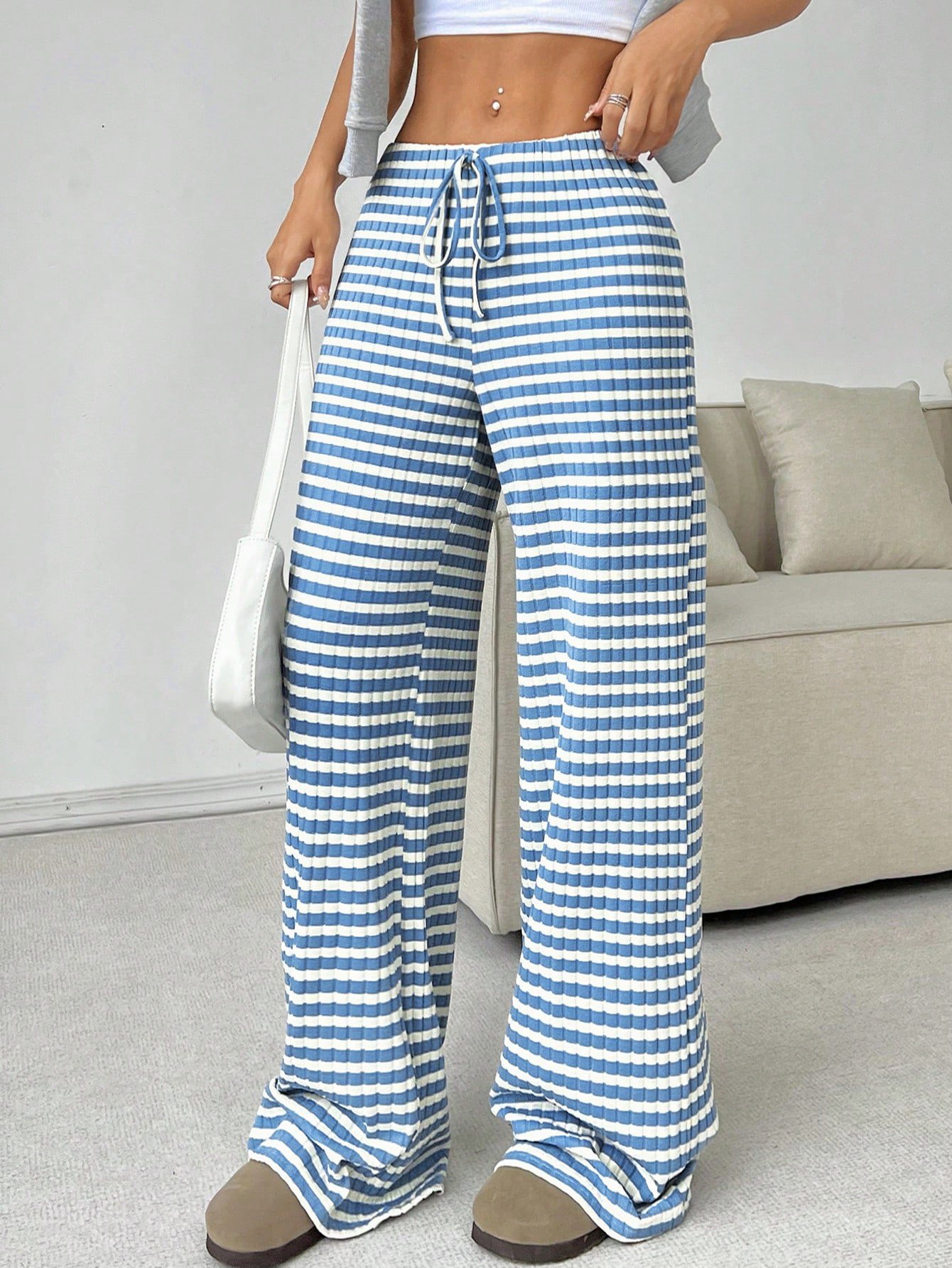 Women's Trousers Daily Going Out Casual Jersey Striped Spring/Fall Pants