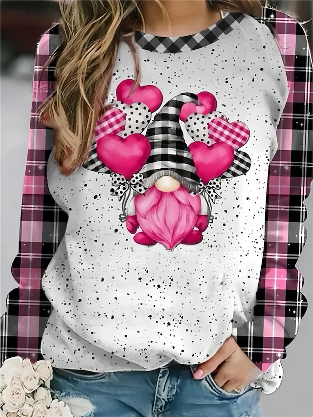 Women's Crew Neck Plaid Printing Casual Spring/Fall Long Sleeve Sweatshirt