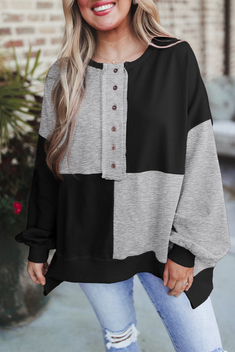 Women's Crew Neck Color Block Casual Spring/Fall Long Sleeve Sweatshirt