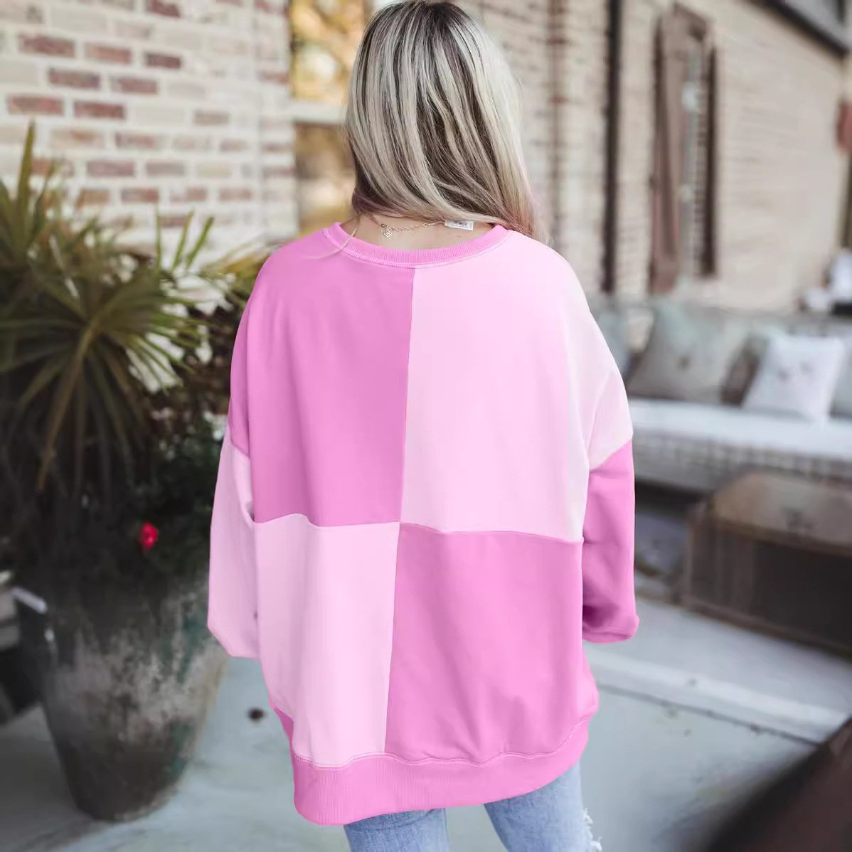 Women's Crew Neck Color Block Casual Spring/Fall Long Sleeve Sweatshirt