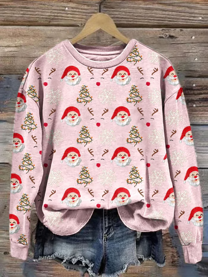 Women's Crew Neck Santa Claus Printing Casual Spring/Fall Long Sleeve Sweatshirt