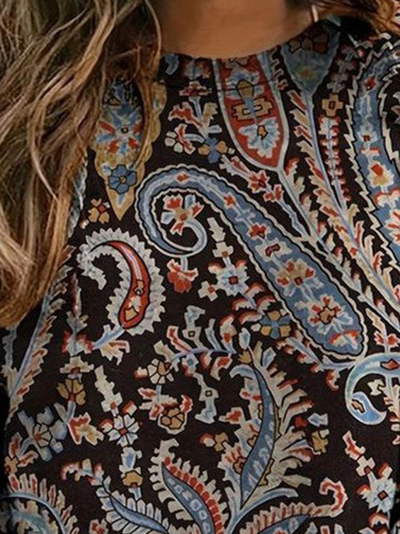 Women's Long Sleeve Tee T-shirt Spring/Fall Cashew Flowers Printing Jersey Crew Neck Holiday Going Out Casual Top