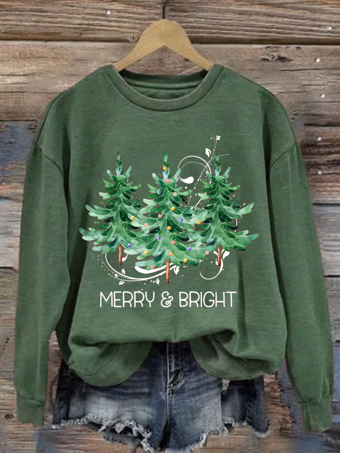 Women's Crew Neck Christmas Tree Printing Casual Spring/Fall Long Sleeve Sweatshirt