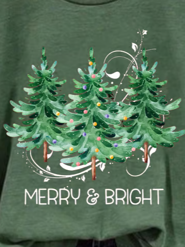 Women's Crew Neck Christmas Tree Printing Casual Spring/Fall Long Sleeve Sweatshirt