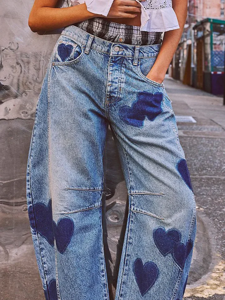 Casual Denim Heart/Cordate Jeans