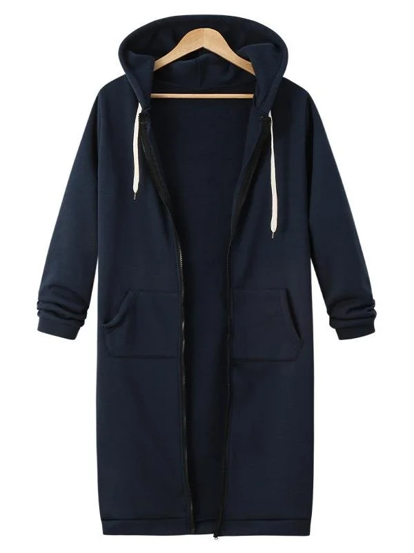 Women's Winter Outerwear Casual Plain Mid-long Hoodie Overcoat