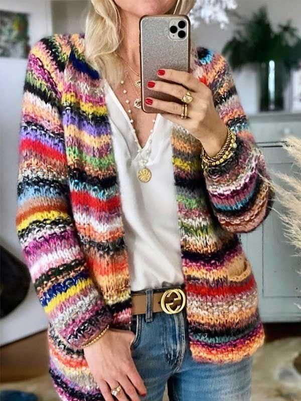 Women's Vintage Spring/Fall Striped Cardigan