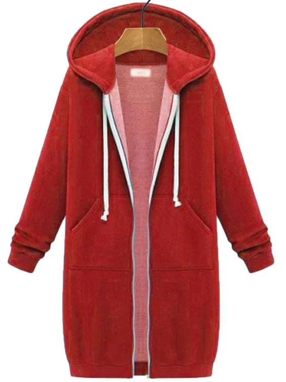 Women's Winter Outerwear Casual Plain Mid-long Hoodie Overcoat