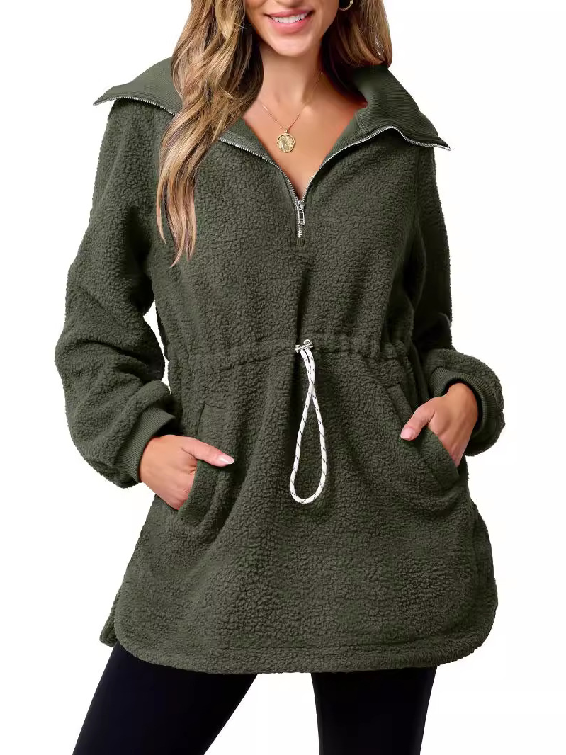 Women's Shawl Collar Plain Zipper Casual Spring/Fall Long Sleeve Sweatshirt