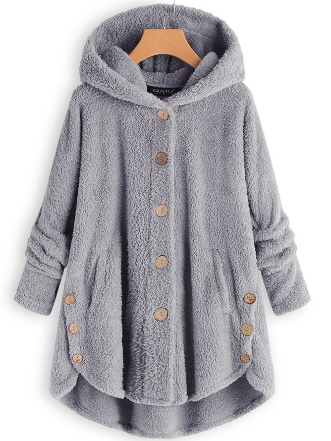 Women's Winter Outerwear Casual Plain Long Sleeve Hoodie Fleece Coat