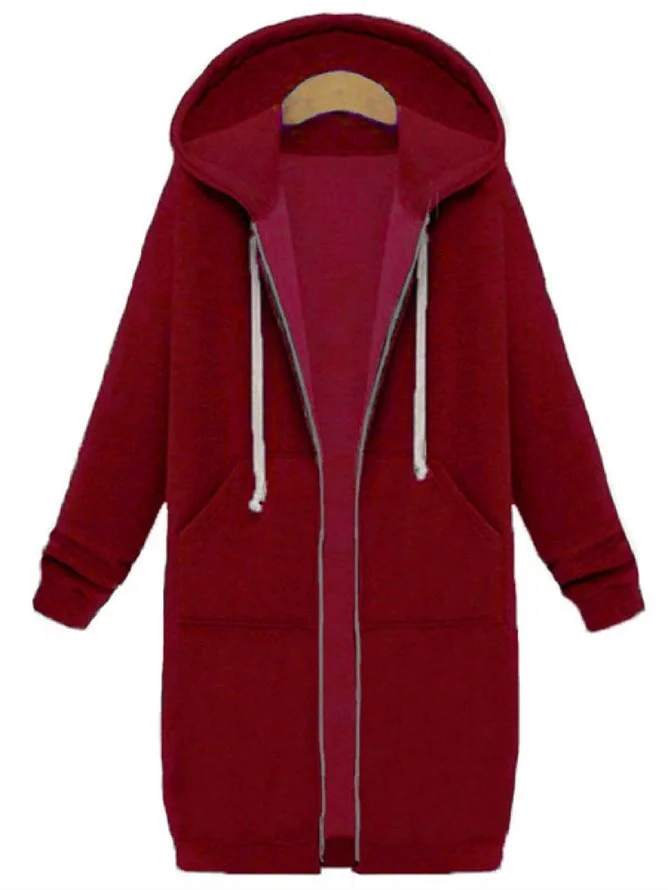 Women's Winter Outerwear Casual Plain Mid-long Hoodie Overcoat