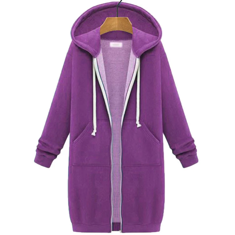 Women's Winter Outerwear Casual Plain Mid-long Hoodie Overcoat