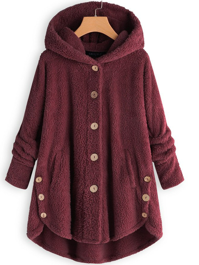 Women's Winter Outerwear Casual Plain Long Sleeve Hoodie Fleece Coat