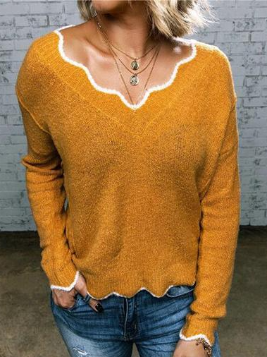 Women's Spring/Fall Plain Vintage Long Sleeve V Neck Knitted Sweater