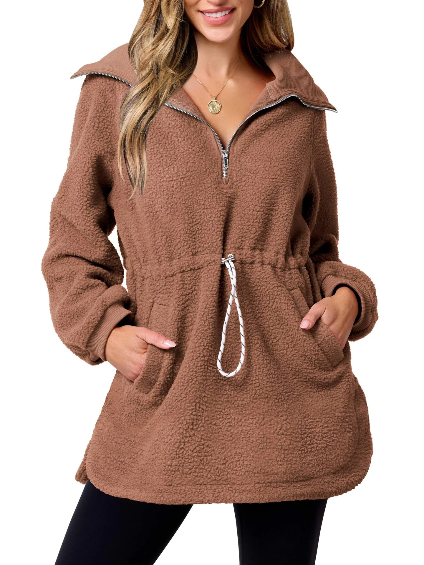 Women's Shawl Collar Plain Zipper Casual Spring/Fall Long Sleeve Sweatshirt