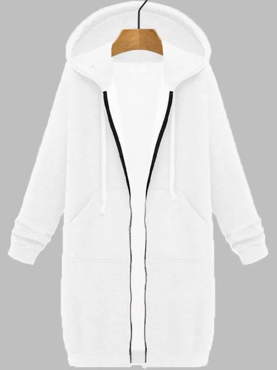 Women's Winter Outerwear Casual Plain Mid-long Hoodie Overcoat