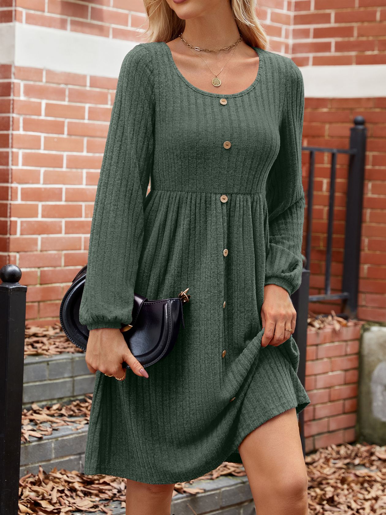 Women's Long Sleeve Summer Plain Dress Crew Neck Balloon Sleeve Daily Going Out Casual Knee Length A-Line