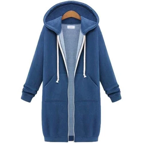 Women's Winter Outerwear Casual Plain Mid-long Hoodie Overcoat