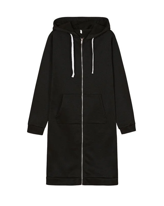 Women's Winter Outerwear Casual Plain Mid-long Hoodie Overcoat