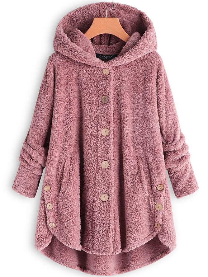 Women's Winter Outerwear Casual Plain Long Sleeve Hoodie Fleece Coat