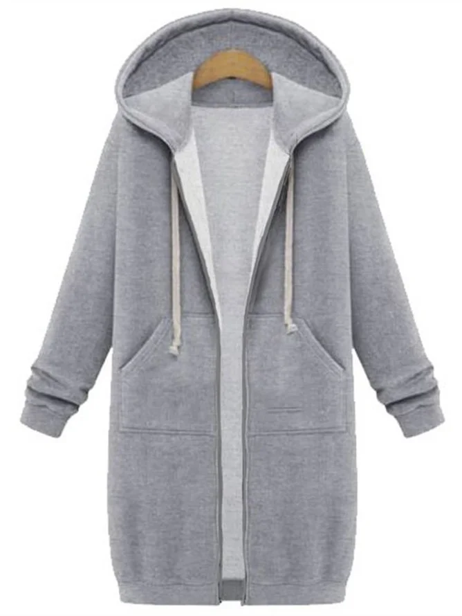 Women's Winter Outerwear Casual Plain Mid-long Hoodie Overcoat