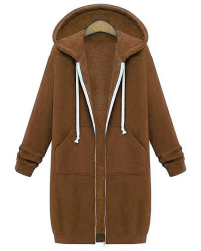 Women's Winter Outerwear Casual Plain Mid-long Hoodie Overcoat