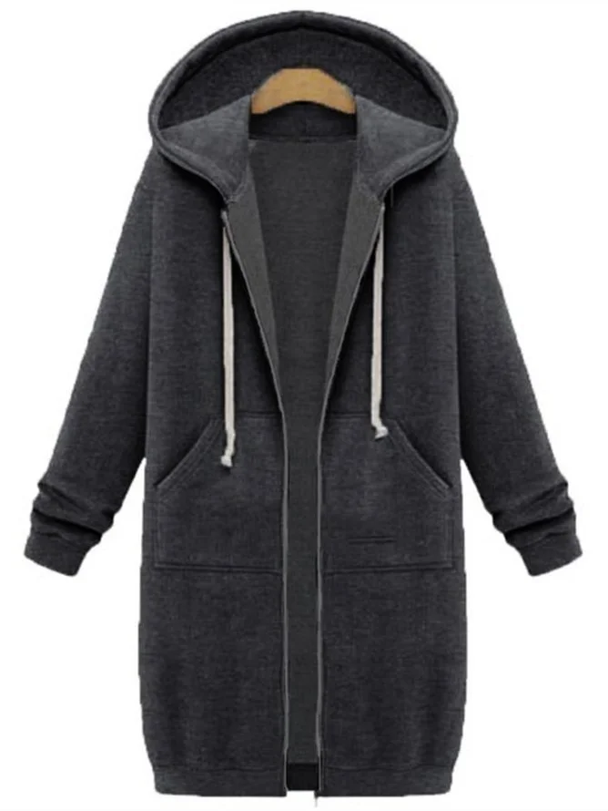 Women's Winter Outerwear Casual Plain Mid-long Hoodie Overcoat