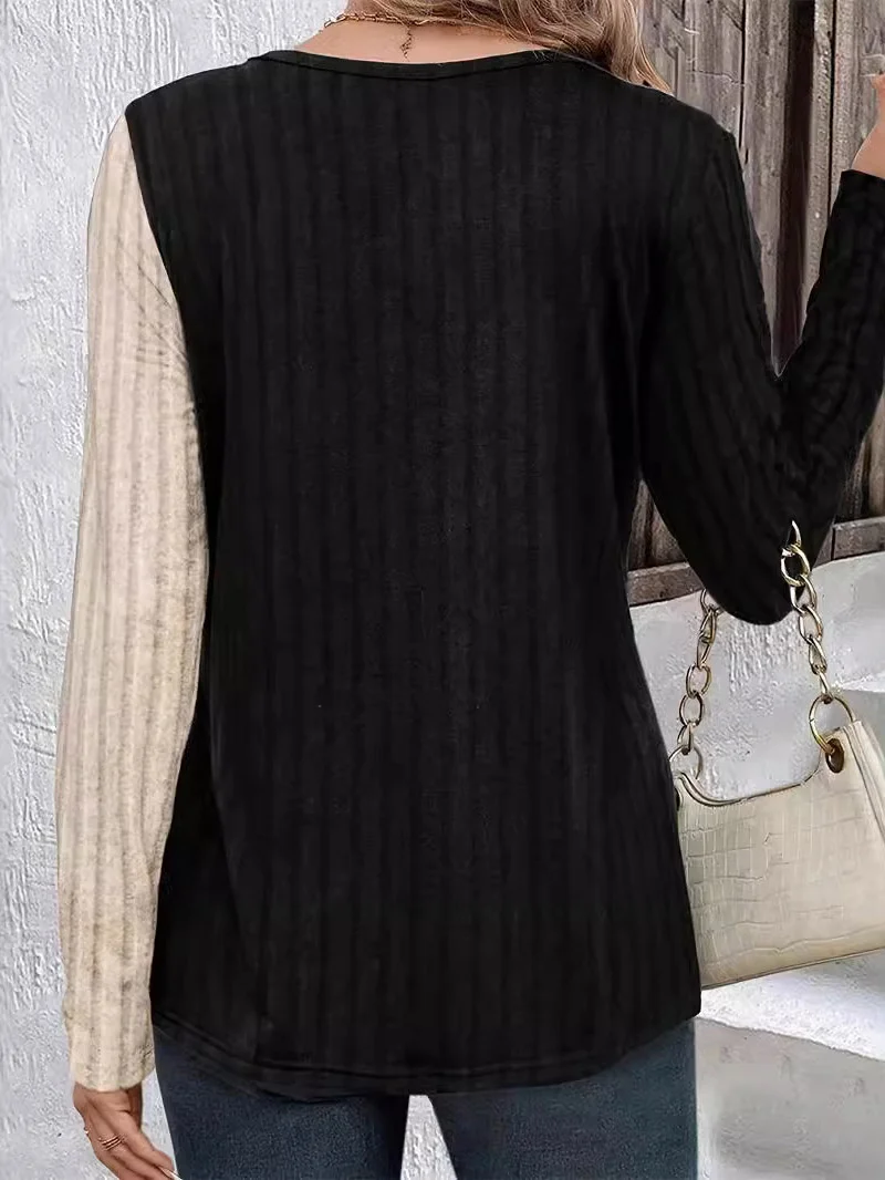 Women's Long Sleeve Blouse Spring/Fall Color Block V Neck Daily Going Out Casual Top