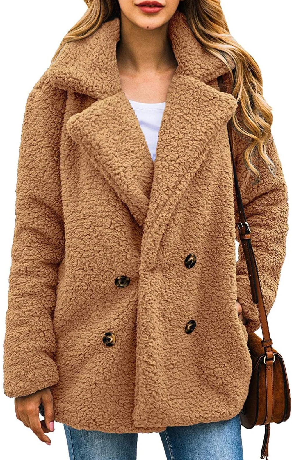 Women's Winter Outerwear Casual Plain Long Sleeve Lapel Collar Fleece Coat