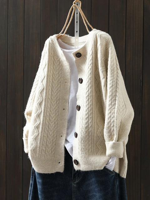 Women's Casual Winter Plain Wool/Knitting Cardigan