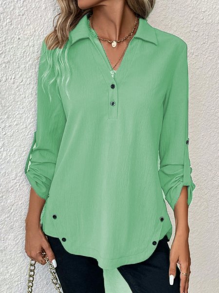 Women's Long Sleeve Blouse Spring/Fall Plain Jersey Notched Daily Going Out Casual Top