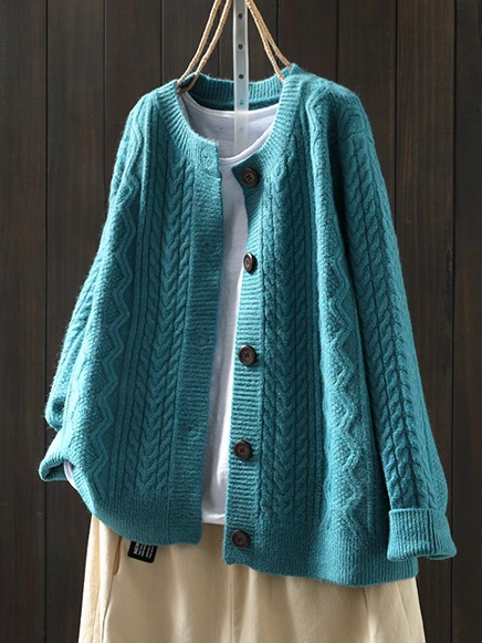 Women's Casual Winter Plain Wool/Knitting Cardigan