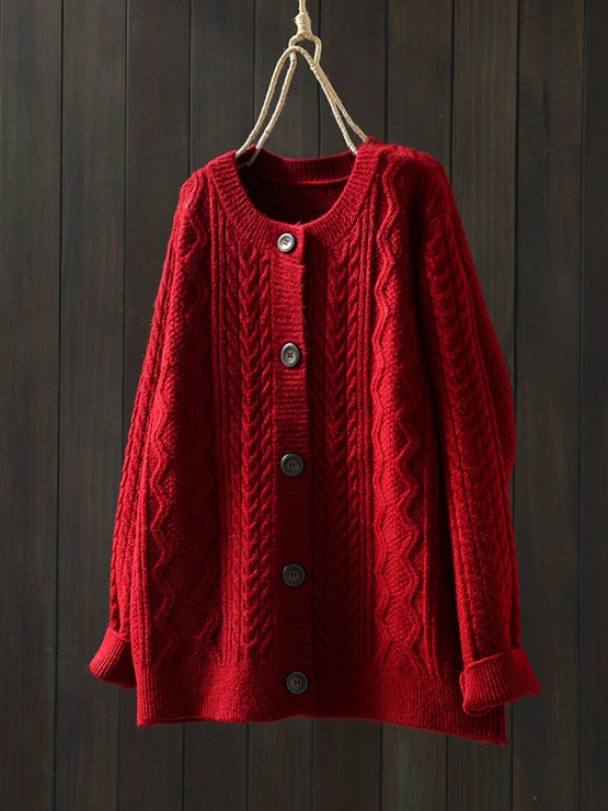 Women's Casual Winter Plain Wool/Knitting Cardigan