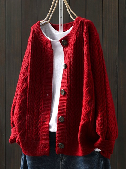 Women's Casual Winter Plain Wool/Knitting Cardigan